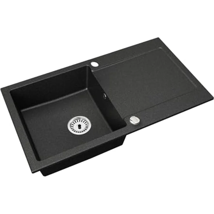 Faizee Home Granitspüle „Element“, 90x50 cm, eckig, mit Abtropffläche, reversibel montierbar, kratzfest, hitzebeständig, in Schwarz/Grau/Beige/Weiß – Bild 2