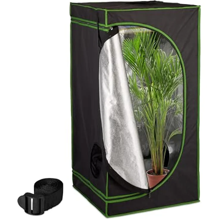 Relaxdays Growzelt für innen, lichtdicht und lichtreflektierend, Schwarz, 200 x 120 x 120 cm – Bild 1