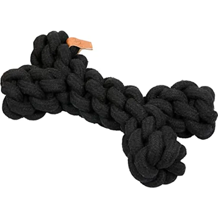 D&D Home, Hundespielzeug mit Zahnung Rope Toy S – 19 cm Schwarz, Spielzeug, 100% Baumwolle, trägt zu gesunden Zähnen und Zahnfleisch bei, ideal zum Ziehen, Spielseil in Knochenform