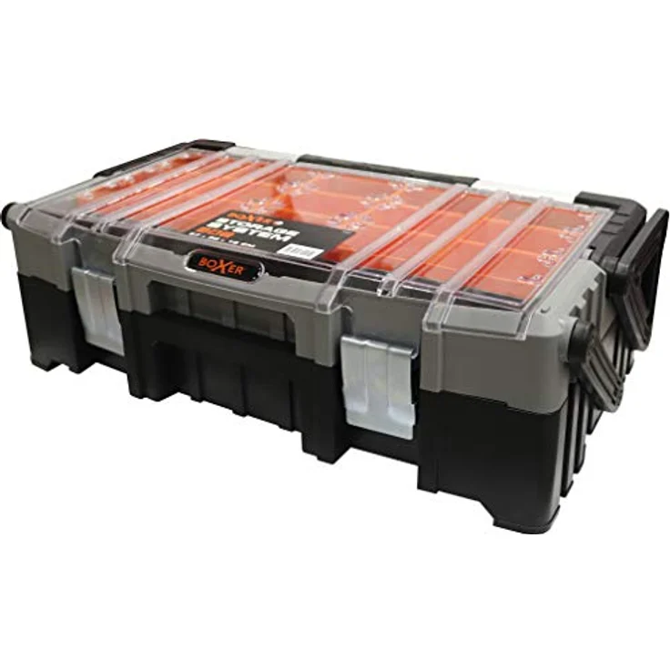 BOXER® Werkzeugkasten leer 22", Kunststoff mit 15 Fächern im Deckel, stabile Metallschließen, schwarz/orange – Bild 3