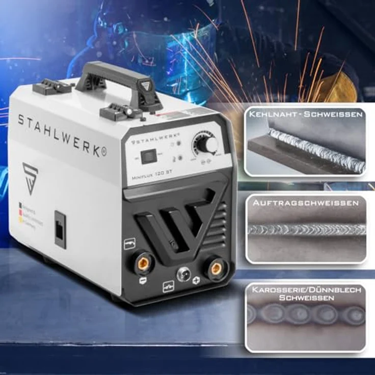 STAHLWERK Fülldrahtschweißgerät Mini FLUX 120 ST, 20 - 120 A, Vollausstattung, synergischer Drahtvorschub, ARC, MMA-Funktion - Preisvergleich – Bild 3