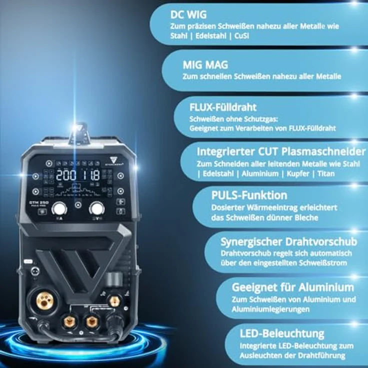 STAHLWERK CTM-250 Puls Pro, 6-in-1 Schutzgasschweißgerät mit 200 Ampere und Plasmaschneider, IP21S, 15,7 kg – Bild 5