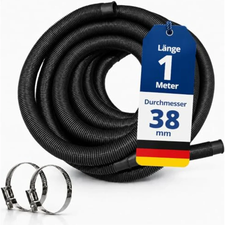 HAF Poolschlauch 1 Meter, Schwimmbadschlauch Schwarz Ø 38mm, UV-beständig, inkl. 2 Edelstahl-Schlauchschellen (32-50mm) – Bild 1