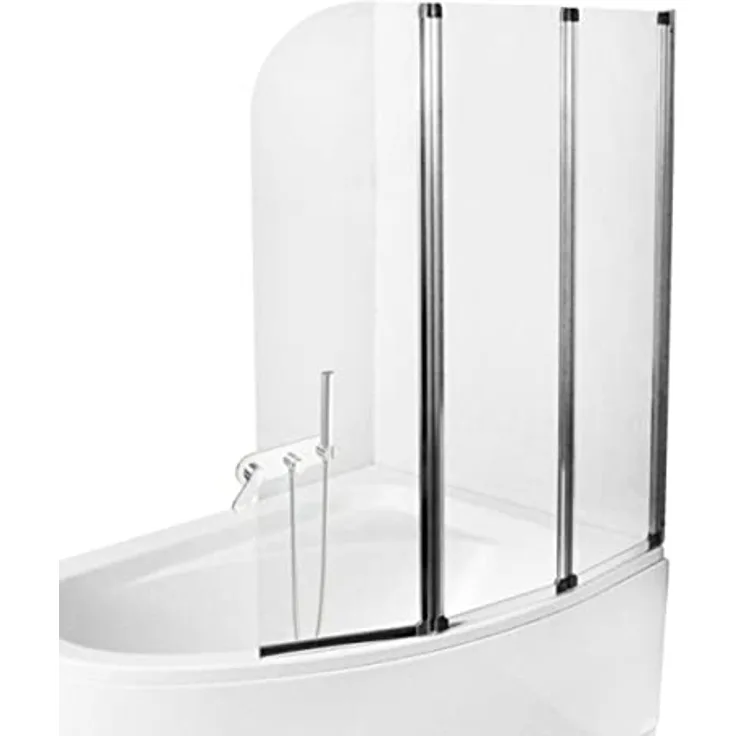 ECOLAM Badewannenabtrennung Ambition 3-teilig 139 cm Klarglas - Echtglas Faltwand mit Chrom Profilen