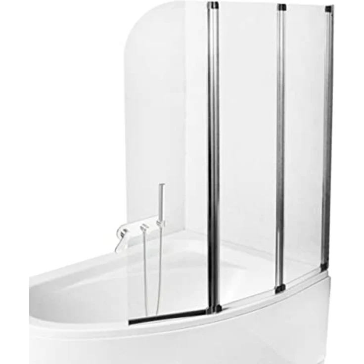 ECOLAM Badewannenabtrennung Ambition 3-teilig 139 cm Klarglas - Echtglas Faltwand mit Chrom Profilen – Bild 1
