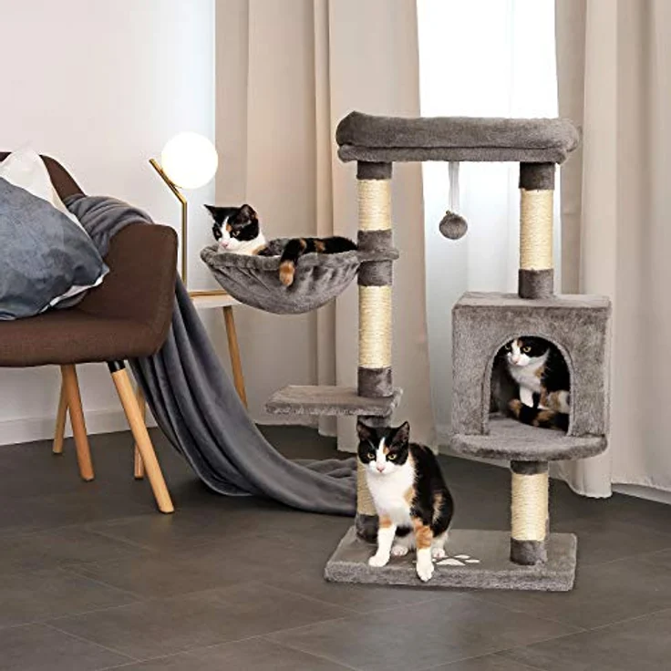 lionto Kratzbaum Kletterbaum Katzenkratzbaum Katzenbaum Höhe 93 cm, dunkelgrau – Bild 3