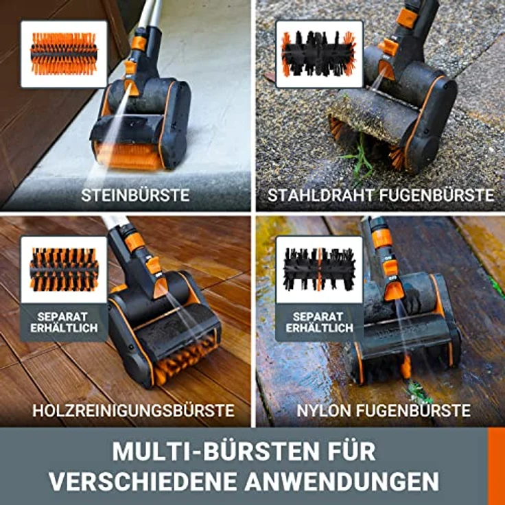 WORX WG441E.9 Akku-Multi-Bürste 20V -multifunktionale Oberflächenbürste für Stein-& Holfzflächenreinigung & Unkrautentfernung -integrierter Wasseranschluss -PowerShare kompatibel-ohne Akku & Ladegerät – Bild 3