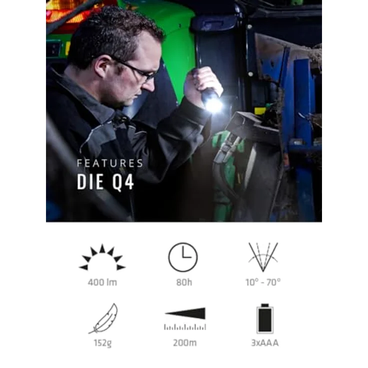 Suprabeam Taschenlampe Q4 (12.90 cm, 400 lm) mit stufenloser elektronischer Dimmung, Hyperfokus Schiebe-Optiksystem – Bild 3