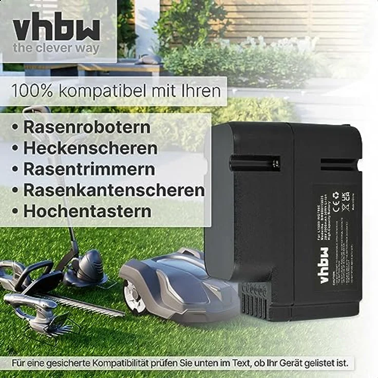 Vhbw Akku kompatibel mit Worx Landroid WG791, WG791E.1, WG791W, WG792, WG792E, WG792E.1, WG794, WG796E, 2000mAh, 28V, Li-Ion, schwarz – Bild 2