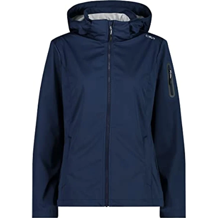 CMP Campagnolo Damen Zip Hoodie, Wetterfeste Softshelljacke mit abnehmbarer Kapuze, Blau, Größe 46 – Bild 1
