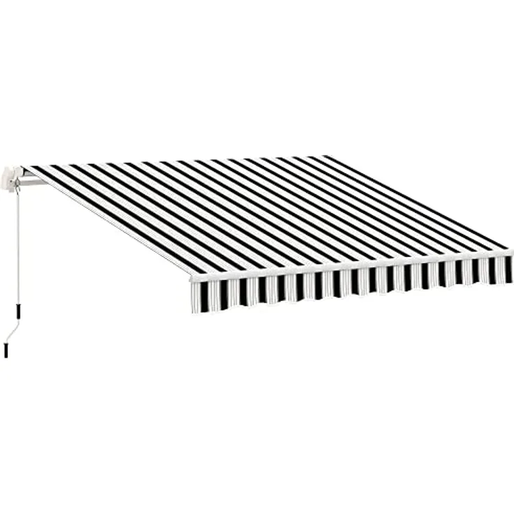 Outsunny manuelle Gelenkarmmarkise Markise 4m mit Handkurbel Balkonmarkise Sonnenschutz Wandmontage Balkon Alu Weiß+Blau 395 x 245 cm