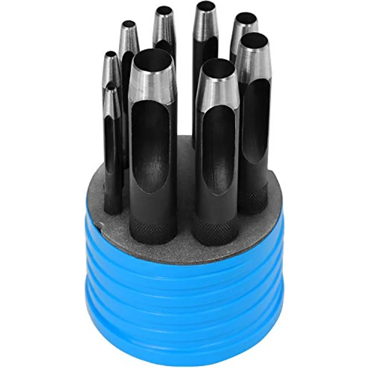 S&R Locheisen-Satz (HRC 47-52), Ø 3-14 mm - Rund-Locheisen aus Kohlenstoffstahl, für präzises Stanzen von Pappe, Gummi, Leder - Ideal für Gürtel, Uhrenarmbänder – Bild 1