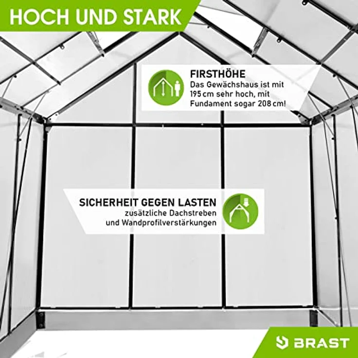 BRAST® Gewächshaus Aluminium mit Fundament rostfrei 38 Modelle 190x190x195cm - 490x250x235cm TÜV geprüft 6mm Platten 190x190x195cm Grau – Bild 5