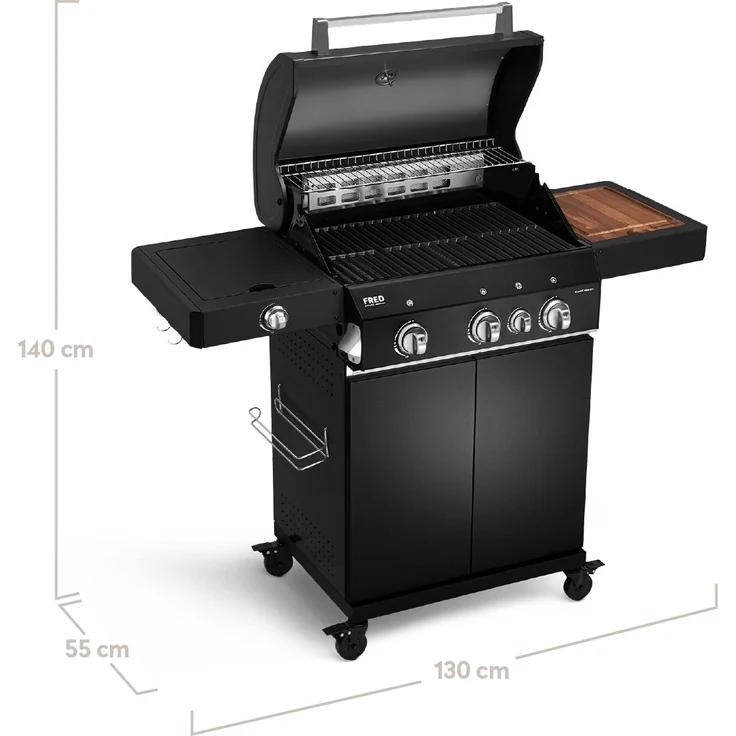 BURNHARD Gasgrill Fred, 3-Brenner Gasgrill, 900 Grad Infrarot-Keramikbrenner, Heckbrenner, 2023er Version, 16,7 kW Gasgrill 3 Brenner Black Series, Pulverbeschichteter Stahl – Bild 2