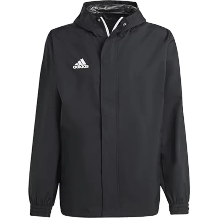 adidas Entrada 22, Herren Laufjacke, Allwetterjacke mit Reißverschluss, Kapuze und seitlichen Taschen, Schwarz, M