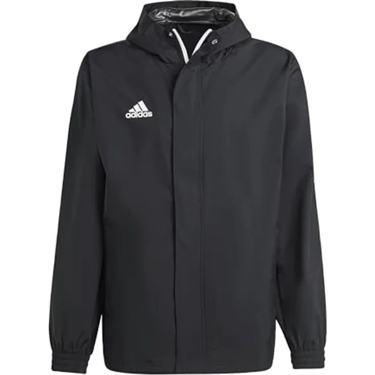 adidas Entrada 22, Herren Laufjacke, Allwetterjacke mit Reißverschluss, Kapuze und seitlichen Taschen, Schwarz, M – Bild 1