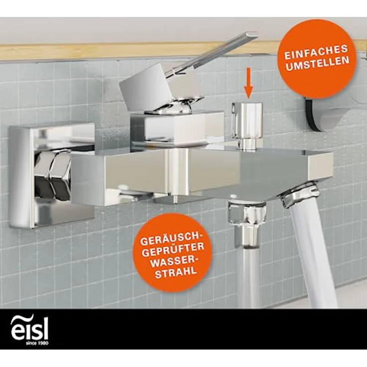 Eisl Wannenfüllarmatur Calvino Chrom, 1/2 Zoll Brauseabgang mit geräuscharmer 25 mm Qualitäts-Kartusche, Ausladung 160 mm – Bild 2