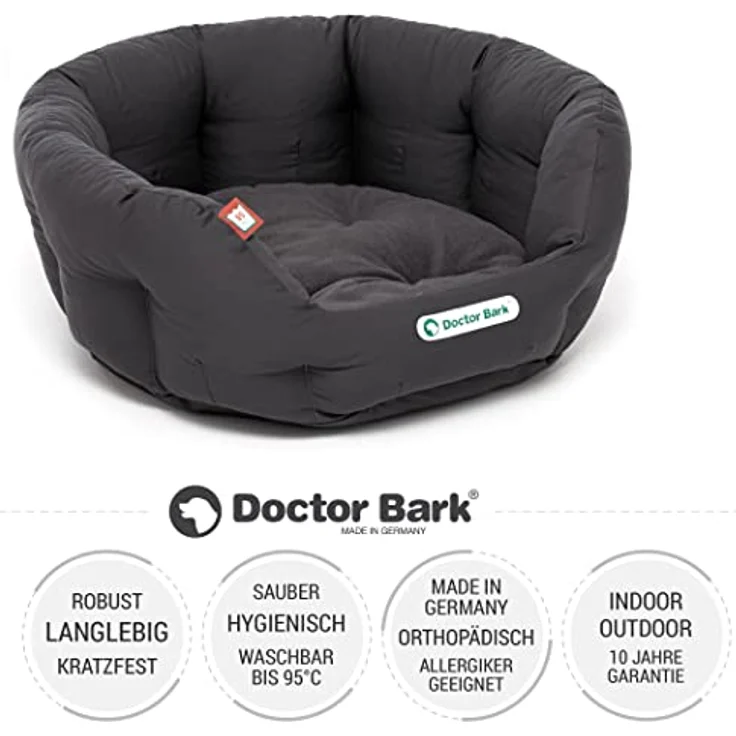 Doctor Bark Hundekorb rund, Hundebett für mittlere Hunde, Kuschelbett + ToyBone mit flauschigem Wendekissen, orthopädisch, waschbar bis 95°C (M - 50x40 cm, Grau) – Bild 3