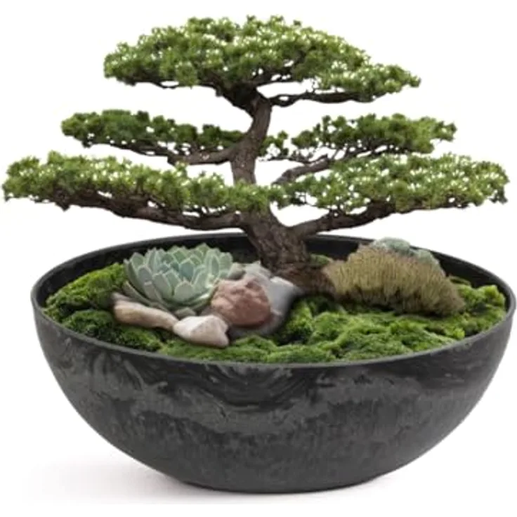matches21 wetterfeste Pflanzschale für draussen - große Dekoschale in schwarz marmoriert als Blumenschale - Garten Schale in 20 cm für Blumen, Bonsai oder Friedhof Grabschale
