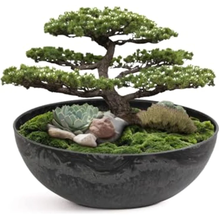 matches21 wetterfeste Pflanzschale für draussen - große Dekoschale in schwarz marmoriert als Blumenschale - Garten Schale in 20 cm für Blumen, Bonsai oder Friedhof Grabschale – Bild 1