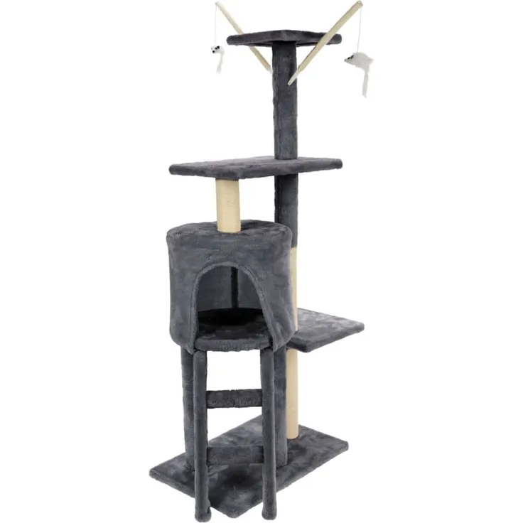 Pets Collection Kratzbaum 45x30x110 cm Grau, aus Sisal und Polyester, mit 6 Stangen und verschiedenen Spieloptionen