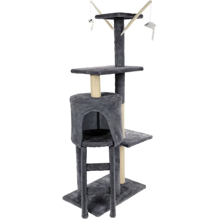 Pets Collection Kratzbaum 45x30x110 cm Grau, aus Sisal und Polyester, mit 6 Stangen und verschiedenen Spieloptionen