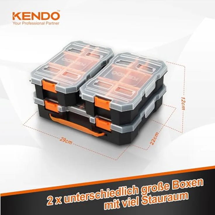 KENDO Sortierboxen Set 3-teilig, Sortimentskasten mit 32 Fächern und Trageschlaufe, Polypropylen, handlich und robust – Bild 2