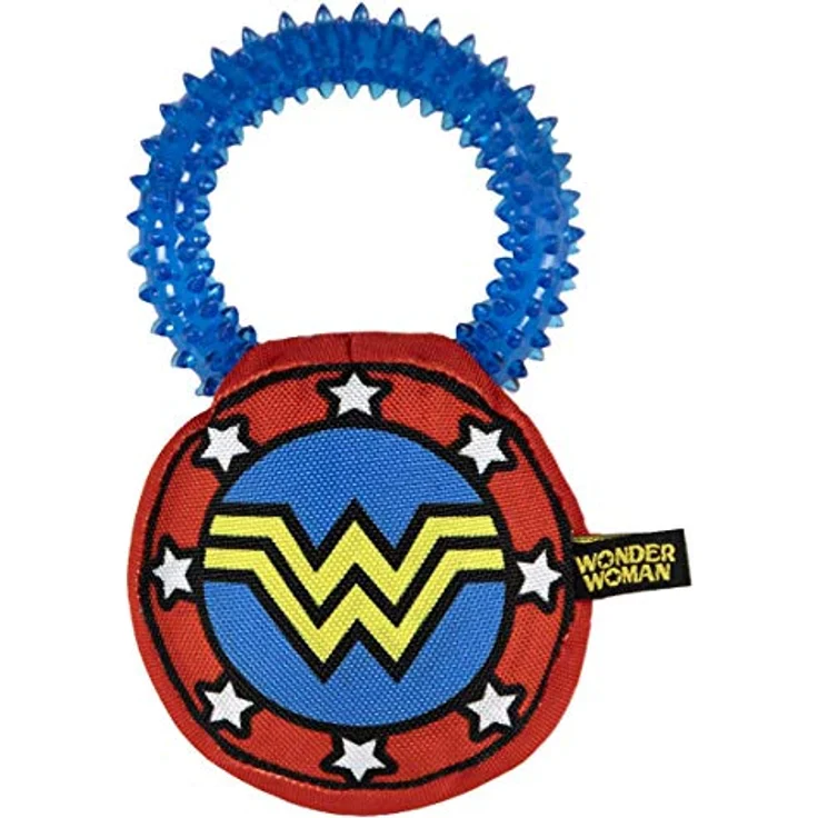 Cerdá - for Fan Pets | Wonder Woman Hundespielzeug - Offizielle DC Comics® Lizenz, interaktives Plüschspielzeug mit Quietscher, TPR-Gummiring, Zahngesundheit fördernd, 10 x 18,5 x 6 cm – Bild 1