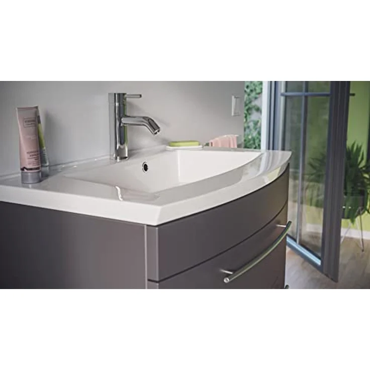 emotion Waschbecken mit Unterschrank in Anthrazit Seidenglanz, B82 x H53,2 x T49 cm, Mineralgussbecken mit zwei Schubladen und Softclose-System – Bild 2