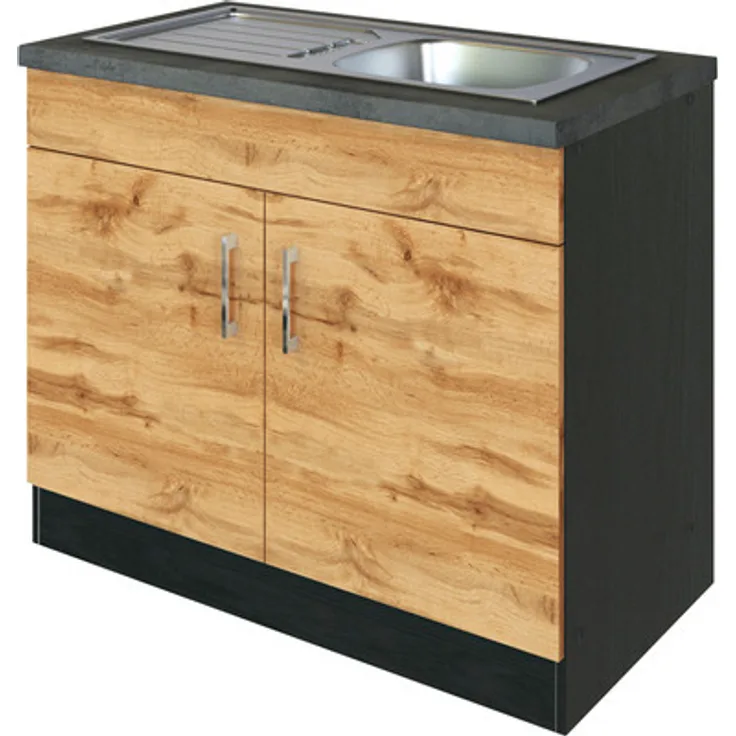 Held Möbel Spülenschrank inkl Spüle Sorrento 100 x 60 x 86 cm eiche hell matt zerlegt Anschlag reversibel
