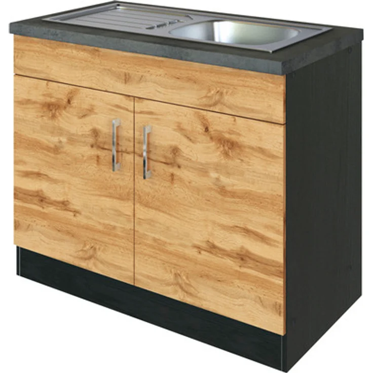 Held Möbel Spülenschrank inkl Spüle Sorrento 100 x 60 x 86 cm eiche hell matt zerlegt Anschlag reversibel