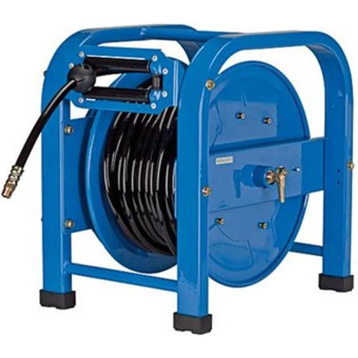 RIEGLER Schlauchaufroller, mobiler Einsatz mit 50 m PU-Schlauch Ø 12 mm, tragbarer Stahlrahmen, max. 10 bar