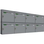 AL Briefkastensysteme Basic 8er Briefkasten RAL 9006 Weiß Aluminium Silber Edelstahl-farbig 8 Fach DIN A4 wetterfest Briefkastenanlage mit Posthaltebügel und 2 Namensschildern