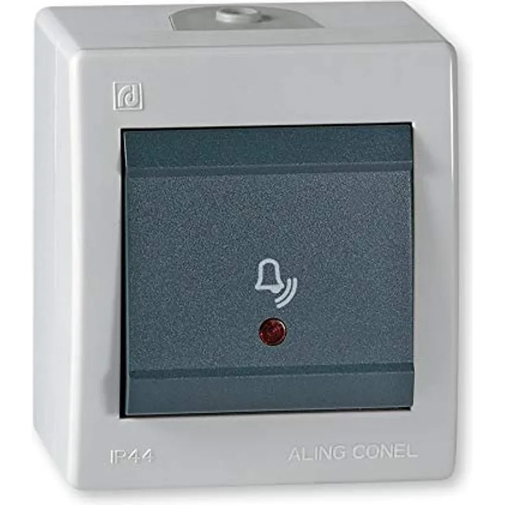 ALING-CONEL Aufputz Klingeltaster mit Glimmlampe, 10AX/250V~, IP 44, Grau
