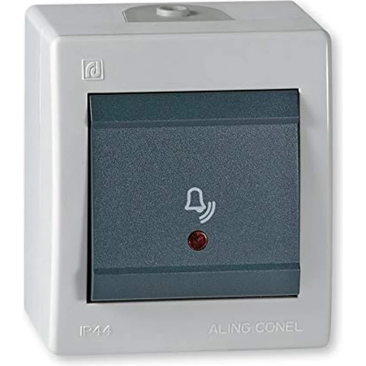 ALING-CONEL Aufputz Klingeltaster mit Glimmlampe, 10AX/250V~, IP 44, Grau – Bild 1