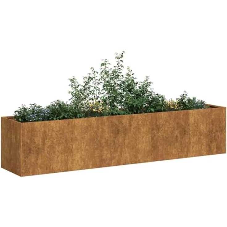 vidaXL Pflanzkübel Rostig 200x40x40 cm Wetterfester Stahl, Garten-Garten-Pflanzgefäß, Hochbeet - Brauner Stahl – Bild 2