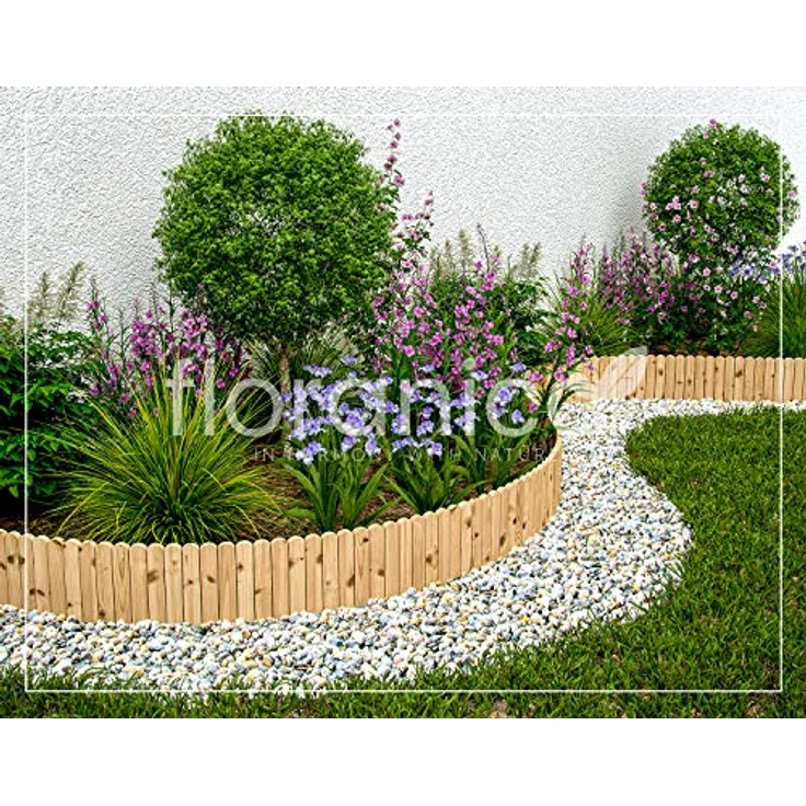 Floranica Rollborder Gartenzaun 103 x 10cm Unbehandelt Rasenkante Holz Gartendeko Beeteinfassung Deko Mini Zaun Garten Natürliches Kiefernholz – Bild 5