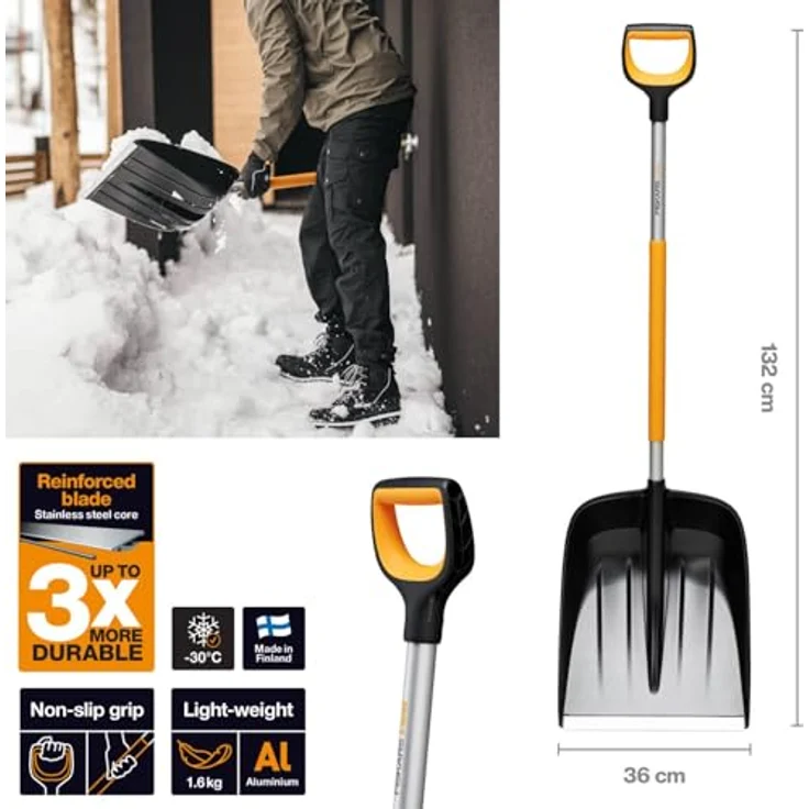 Fiskars X-Series Schneeschaufel, ergonomisch mit rutschfestem Griff und verstärktem Polymerblatt, kältebeständig bis -30ºC – Bild 2