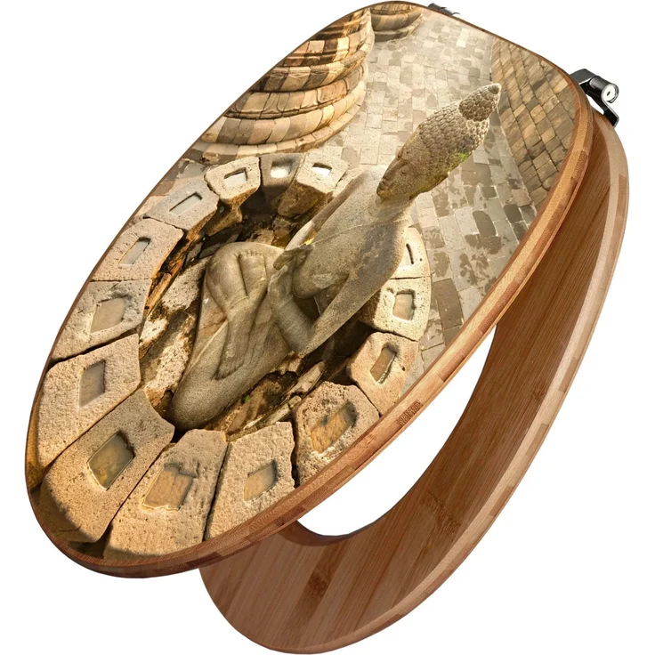 Banjado Bambus WC Sitz, Toilettendeckel mit Sitzendem Buddha Motiv, Universal Scharnieren, 44cm x 38cm x 5,5cm