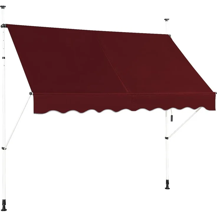 Northix Ausziehbare Balkonmarkise 250 cm, UV-beständig, Rot mit Aluminiumgestell und höhenverstellbarer Kurbelmontage