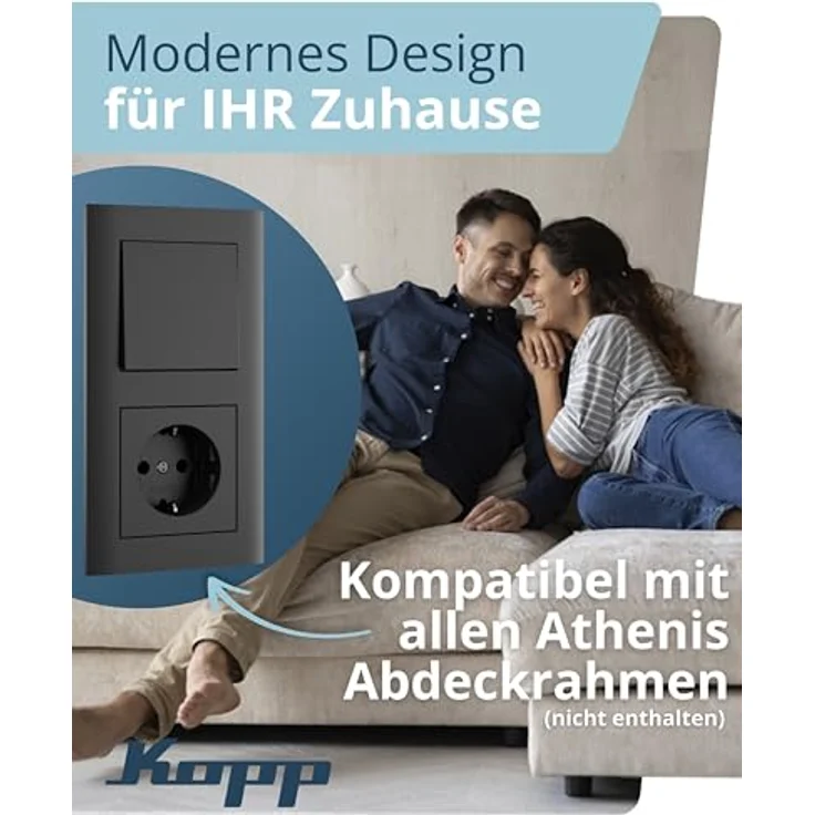 Kopp Abdeckrahmen 587615084, anthrazit, Unterputzinstallation für Wechselschalter, mit 1 Betätigungswippe aus Edelstahl – Bild 3