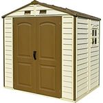 Duramax StoreAll 8 x 6 (3.85 m²) Kunststoff gerätehaus mit 1 festen Fenster und Metallfundamentset, Gerätehaus, robuste, feuerfeste und wartungsfreie Dachstruktur aus Metall - Ivory/Brown