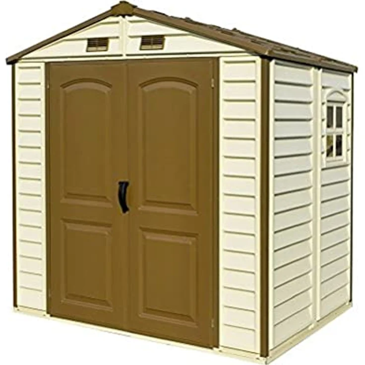 Duramax StoreAll 8 x 6 (3.85 m²) Kunststoff gerätehaus mit 1 festen Fenster und Metallfundamentset, Gerätehaus, robuste, feuerfeste und wartungsfreie Dachstruktur aus Metall - Ivory/Brown – Bild 1