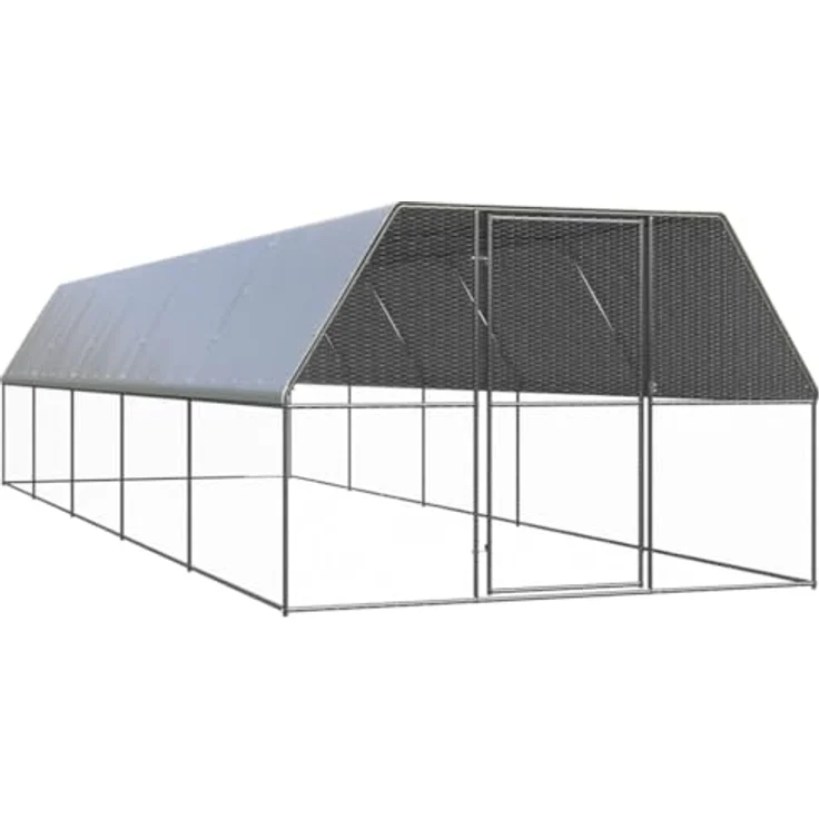 vidaXL Hühnerstall, Outdoor-Hühnerkäfig aus verzinktem Stahl, 3x10x2 m, silbern mit wasserabweisendem Dach und Tür mit Schloss – Bild 1