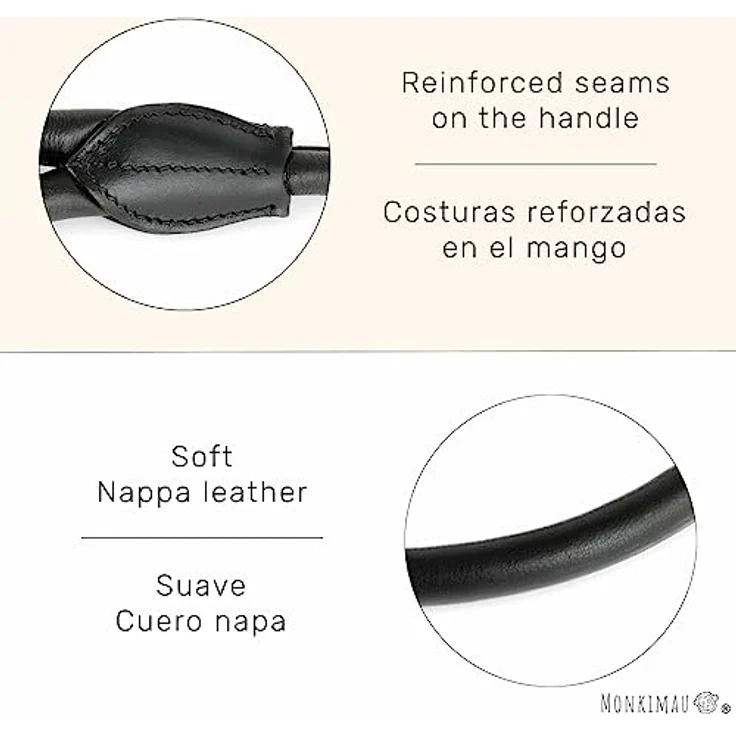 Monkimau Hundeleine Leder, 1m x 12mm für mittelgroße Hunde, schwarz, rundgenäht für zusätzliche Stabilität – Bild 4