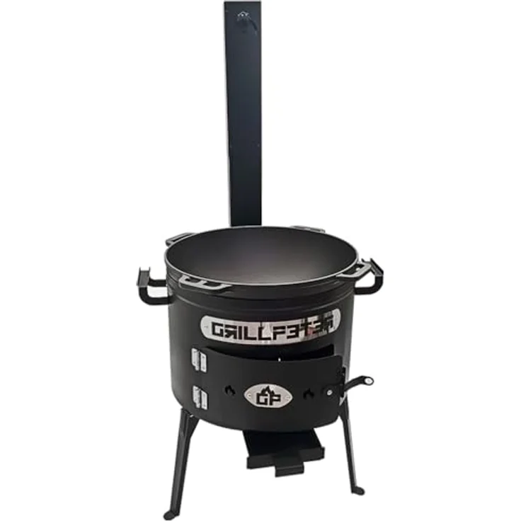 Grillpeter Utschak Set Asamat Lebensmittelräucherofen mit Schornstein, Kazan 15 Liter Gusseisen und Grilldeckel – Bild 1