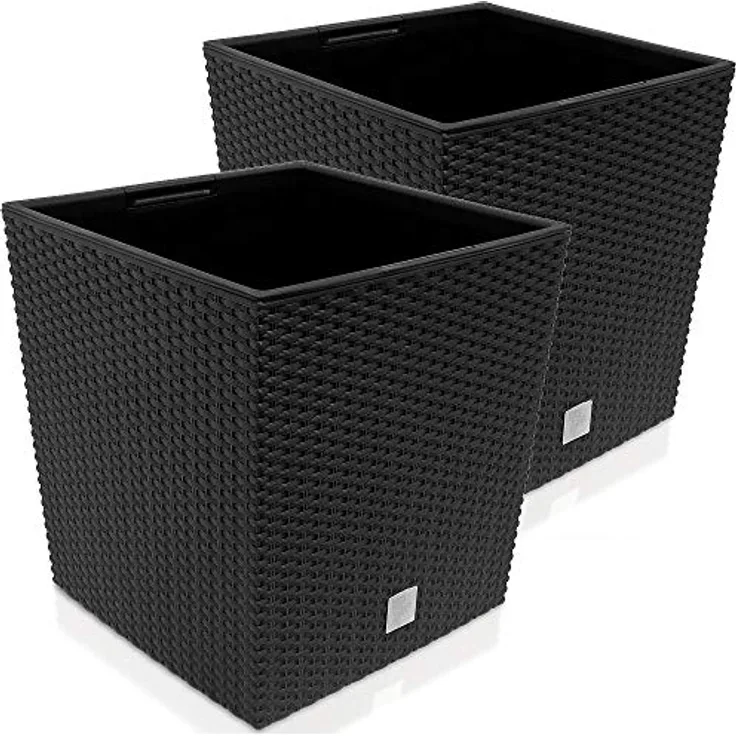 Deuba Blumentopf 2er Set 35L Innentopf Mit Griffen Wetterfest Rattan Innen- Außenbereich Übertopf Pflanzkübel Anthrazit