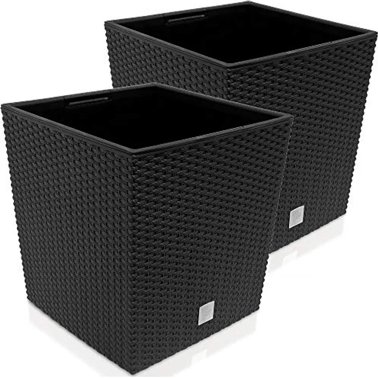 Deuba Blumentopf 2er Set 35L Innentopf Mit Griffen Wetterfest Rattan Innen- Außenbereich Übertopf Pflanzkübel Anthrazit – Bild 1