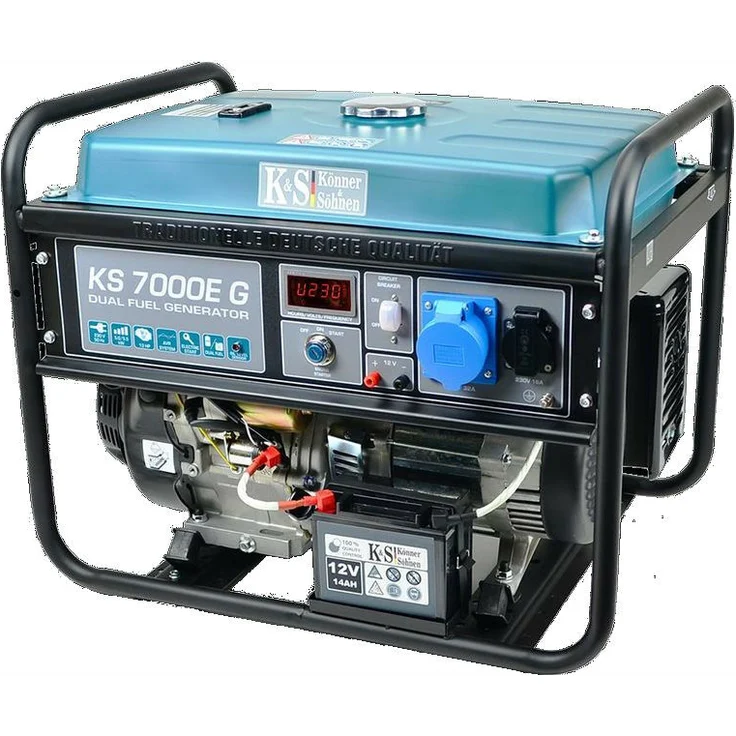 Könner & Söhnen KS 7000E G Hybrid Stromerzeuger 5500 Watt, DUAL FUEL Benzin / LPG, E-Start, 1x16A (230V), 1x32A (230V), 12V, Automatischer Voltregler(AVR), Anzeige (Volt - Hz - Arbeitszeit), Generator, 100% Kupfer – Bild 3