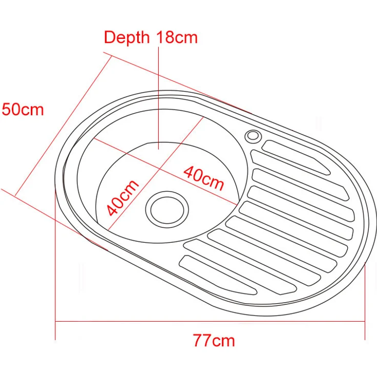 77x50CM Einbauspüle rund aus Edelstahl Ablage - links Küchenspüle Spülbecken – Bild 5